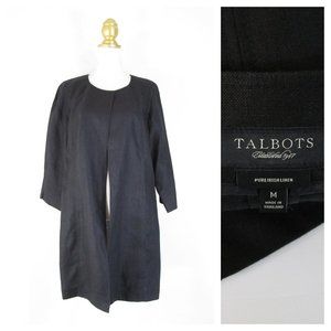Talbots Solid Black Irish Linen Long Blazer Jacket Topper M